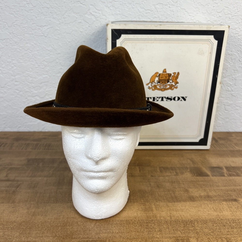 Vintage Stetson The Sovereign Brown Fedora Hat Size 6 7/8 W/ Box - Picture 2 of 16